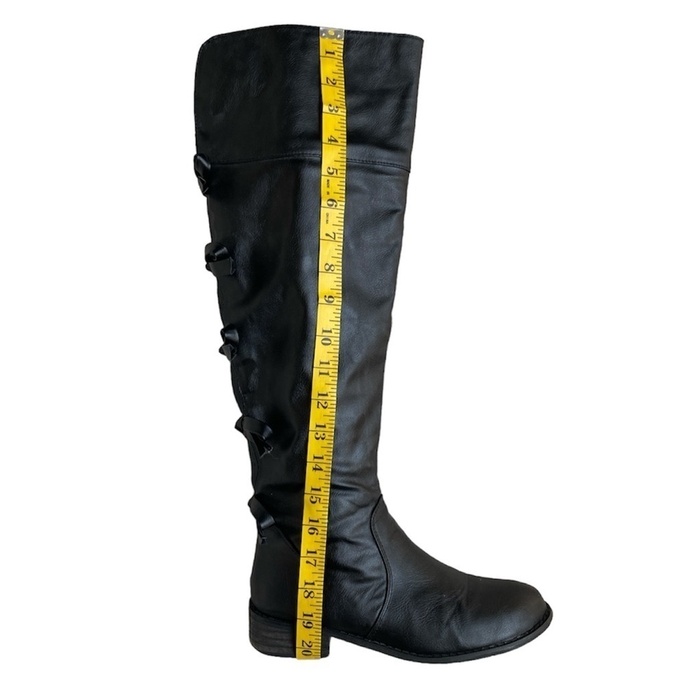 A.X.N.Y. Knee High Boots Bow Back Black Vegan Leather Women Size 7 - Picture 12 of 14